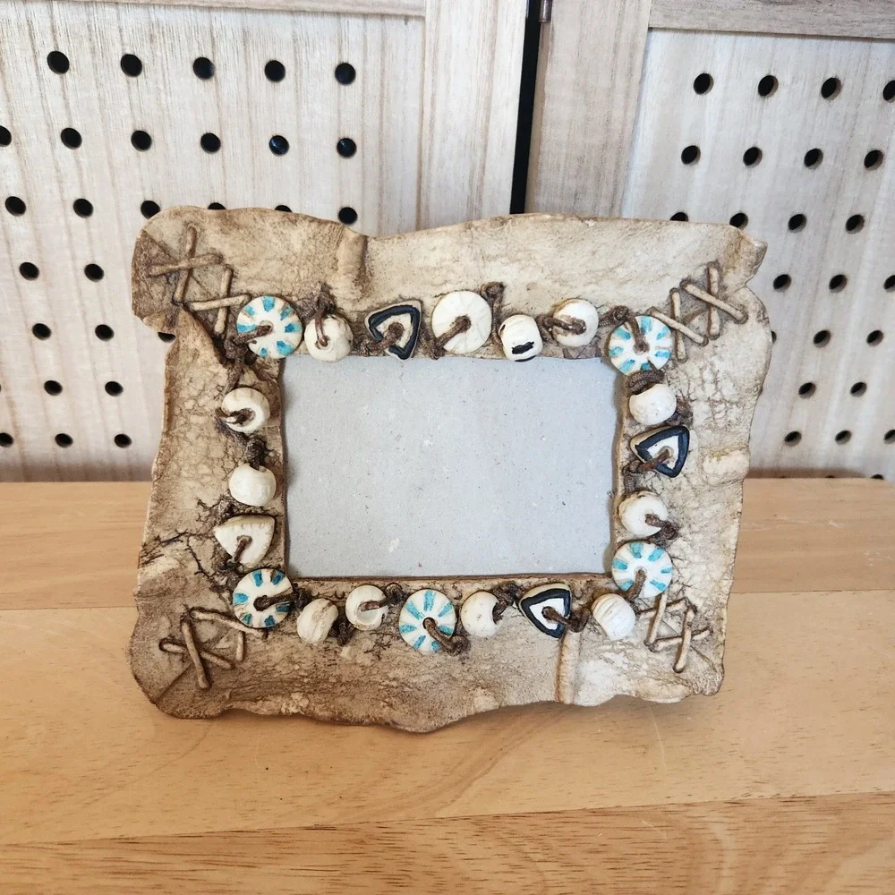 Ganz‎ Photo Frame Leather Looking Stitched Rock Aztec Nature Masculine